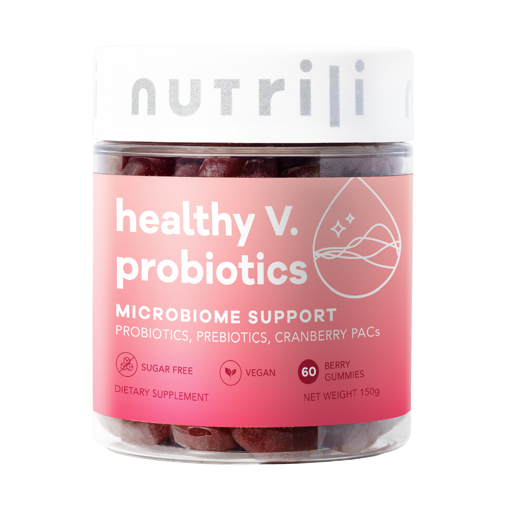 Women’s probiotic capsules bottle for digestive health