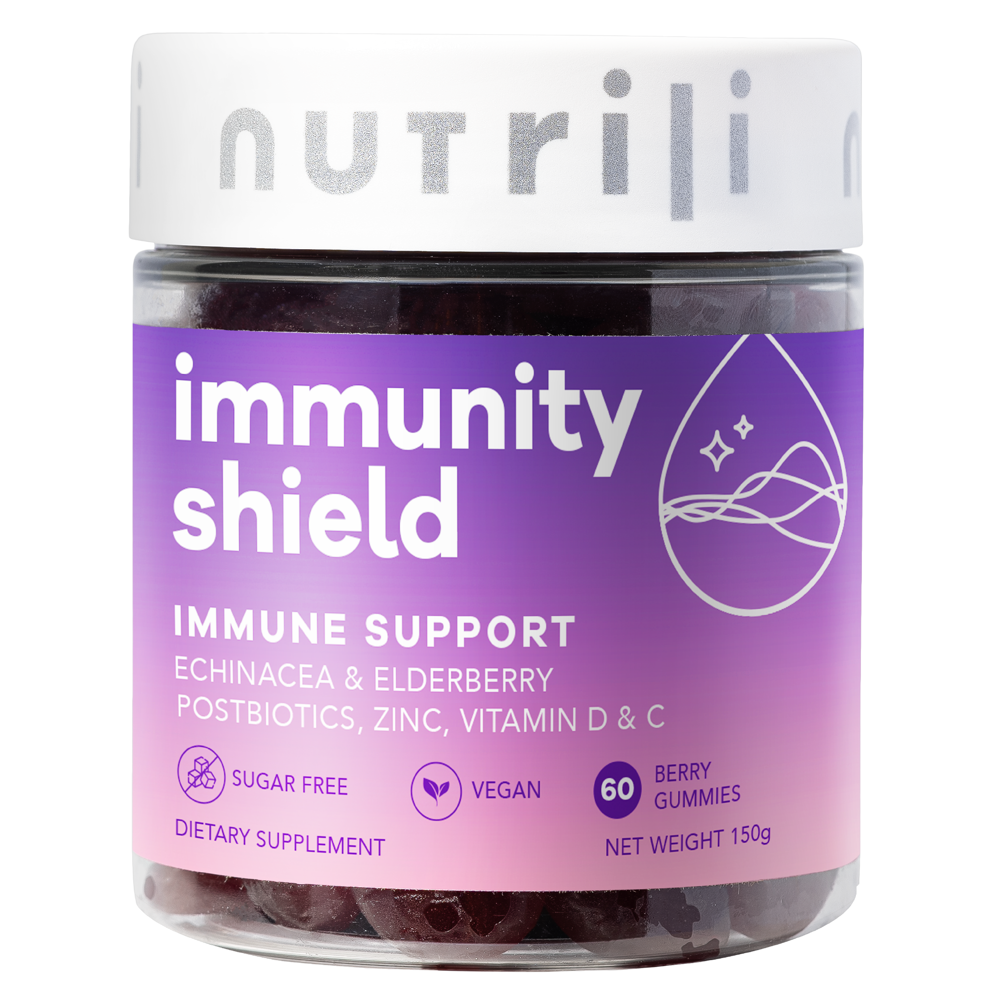 زجاجة علكة فيتامين Immunity Shield من الأمام